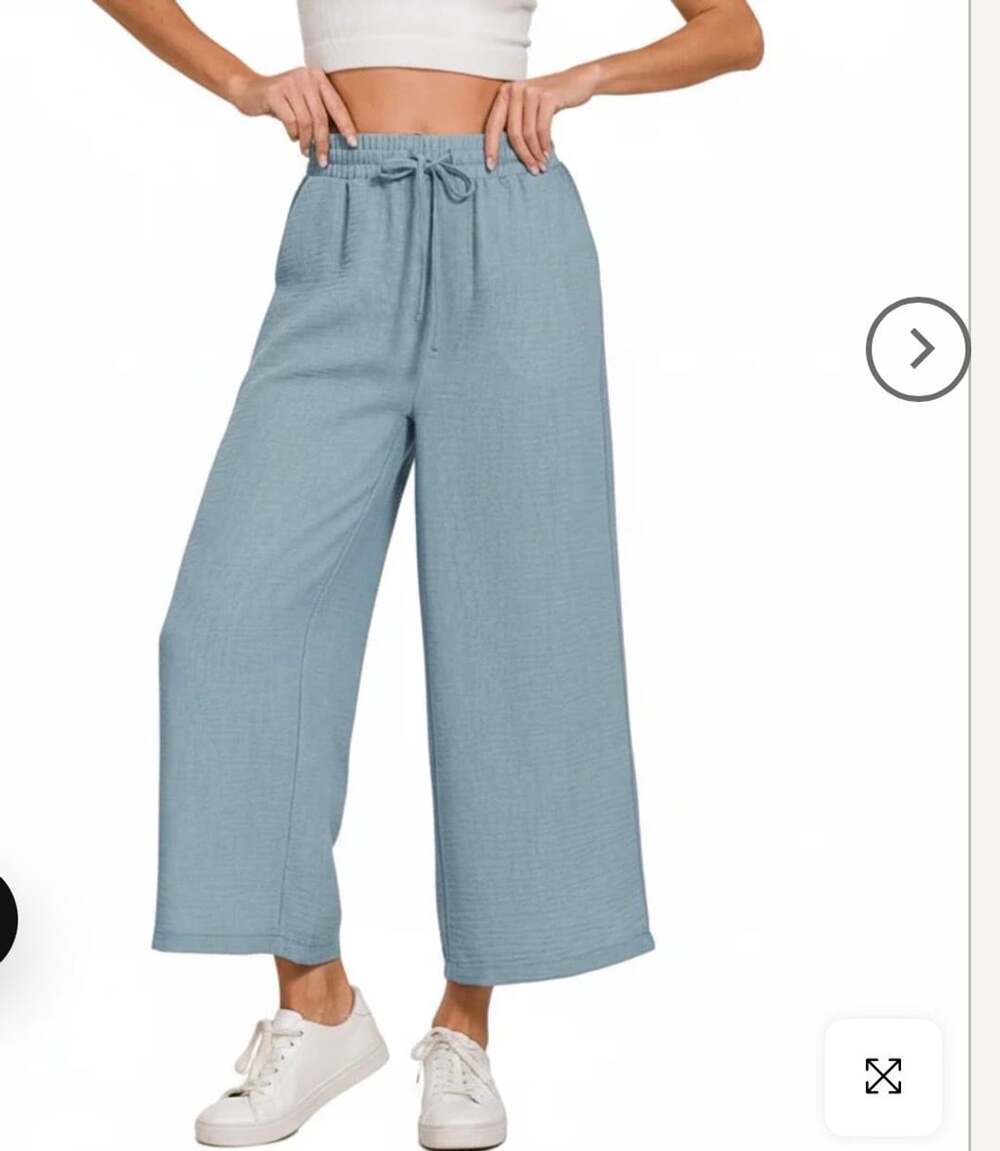 Zenana Casual Pants Size XL Blue Drawstring Waist Wide Leg